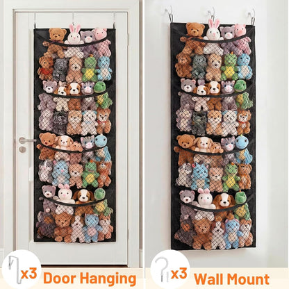 Ofiray-home Cotton Over The Door Stuffed Animal Storage | Toy Organizer for Storage Plush Toys, Stuffed Animal Holder with 4 Large Pockets, Hanging Door Organizer for Nursery