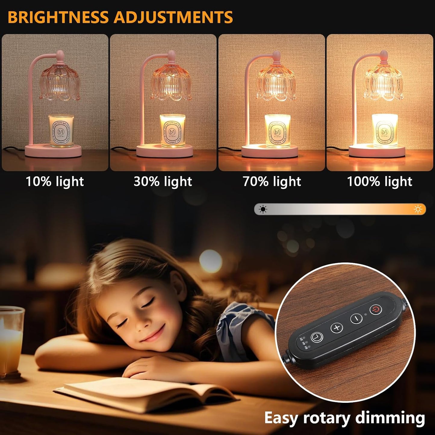 MEIXISUE Candle Warmer Lamp with Timer and Dimmer,Electric Gold Light Gifts for Women Melt Wax Warmer Lamp with 2 Bulbs for Candle Jars House Warming New Home Decor Bedroom
