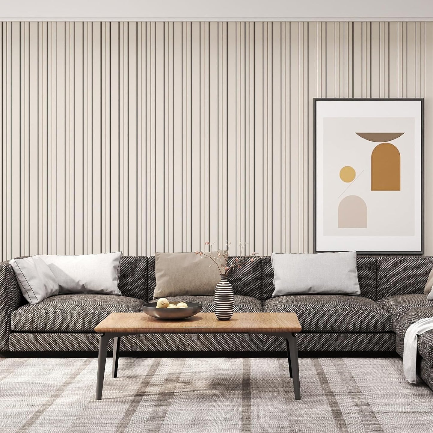 Modern Peel and Stick Wallpaper 17.3" x 78.7" Self Adhesive Wallpaper Textured Neutral Stripe Contact Paper Removable Vinyl Wall Paper for Living Room Bedroom Accent Wall Modern Minimalist Wall Decor