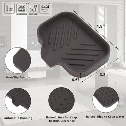 MicoYang Silicone Bathroom Soap Dishes with Drain Spout-Bathroom and Kitchen Sink Organizer,Sponge Holder,Dish Soap Tray,Perfect for Dispenser,Scrubber,Bottle,Cup on Sink or Counter-Coffee 4.9"×3.2"