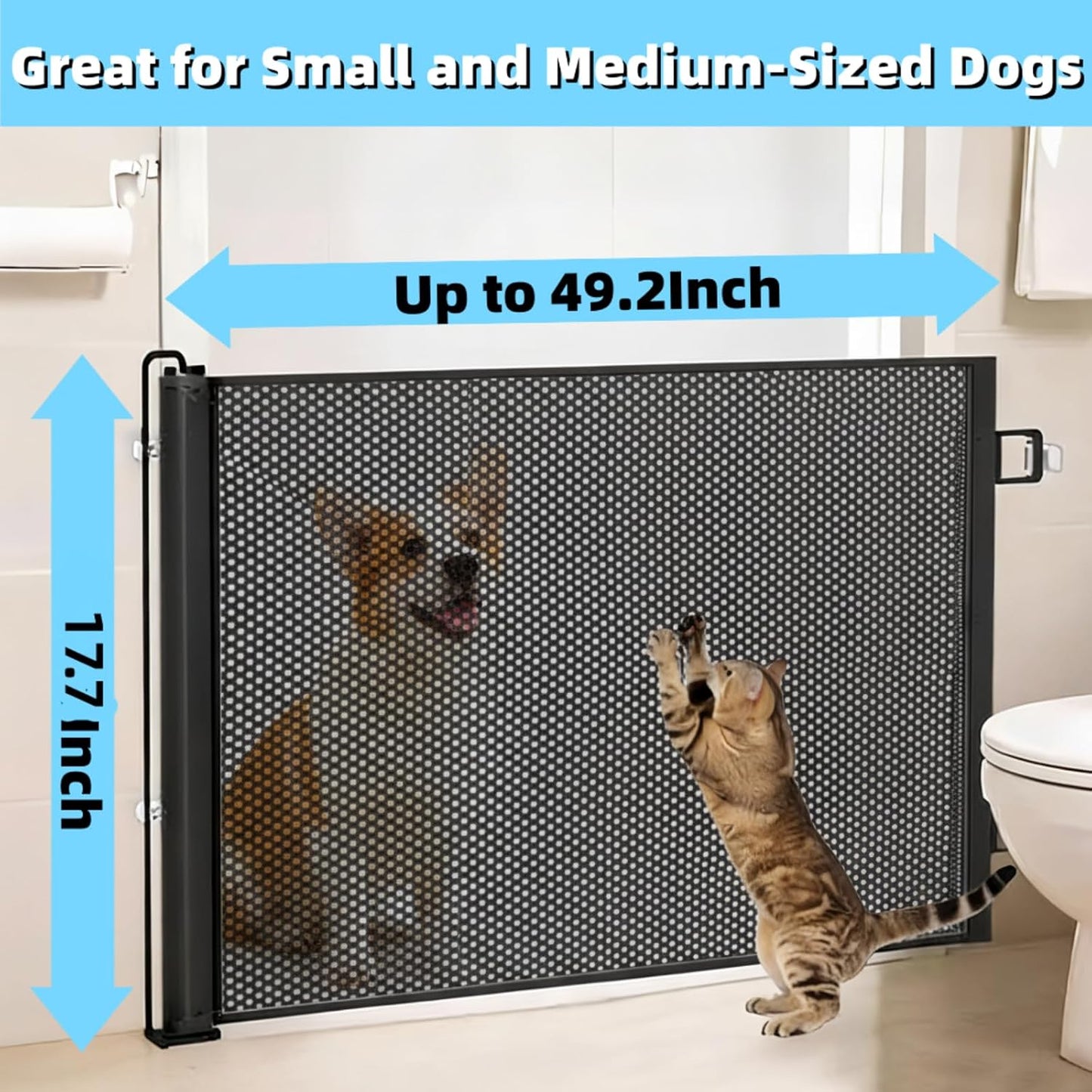 15" Step Over Retractable Dog Gate, No-Drill Pet Barrier for Doorways & Stairs, Easy Human Access & Pet Containment, Adjustable Small Dog Gate for Indoor Use