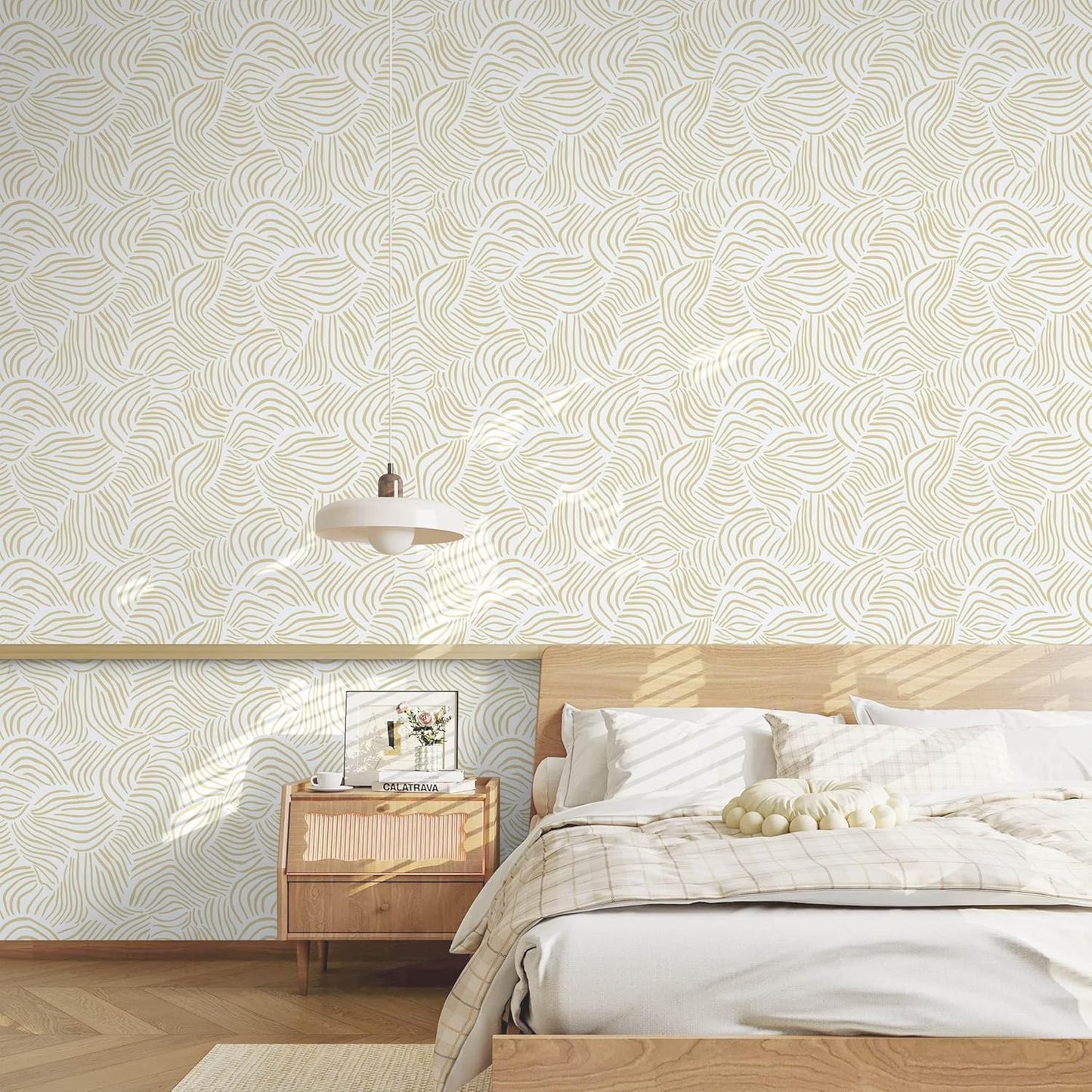Dimoon 17.3" X 78.7" Peel and Stick Wallpaper Floral Contact Paper Boho Beige White Renter Friendly Natural Wall Paper Waterproof Removable Self Adhesive Wallpaper for Bedroom Livingroom Vinyl Roll