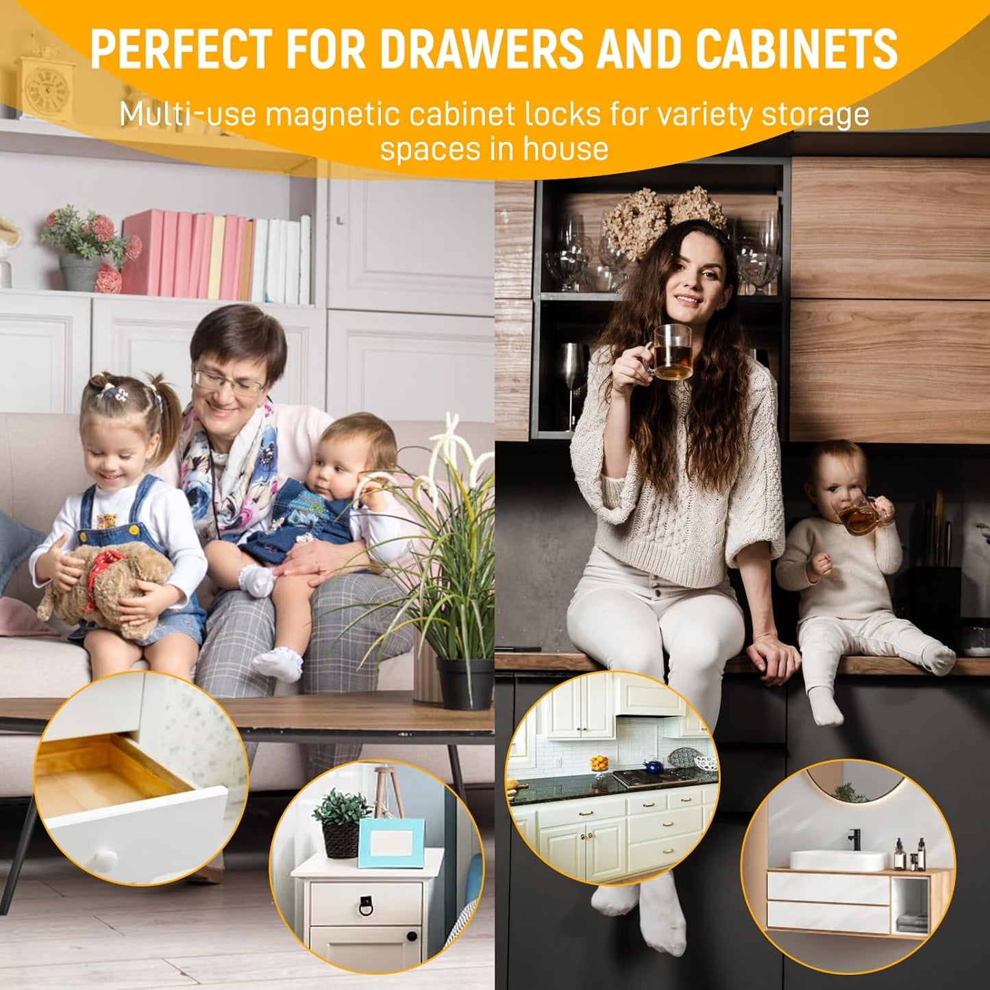 10 Pack Magnetic Cabinet Locks for Baby Proofing - Child Safety Drawer Locks with 2 Keys, No-Drill 3M Adhesive Installation, Fits 2" Thick Cabinets, Kitchen Bathroom Safety Locks