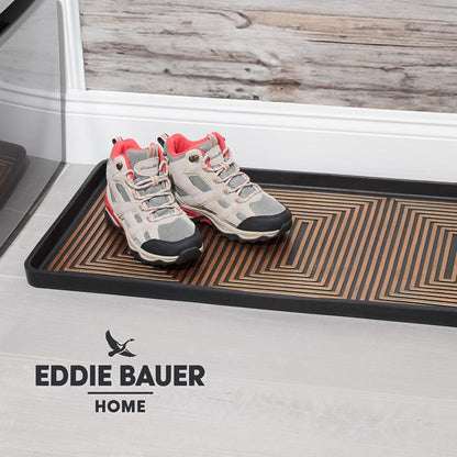 Eddie Bauer Rubber Boot Tray – Lake Waves Design, 16"x32", Black – Waterproof Entryway Boot Mat