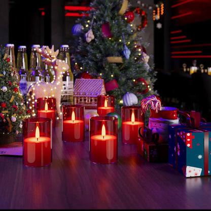 VIODAIM 12Pack Flickering Flameless LED Candles with Remote & Timer, Battery Powered - Small Pillar & Votive, Clear (2"X3")