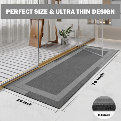YDKGL Non Slip Bath Mat, Rubber Backing Ultra Thin Bathroom Rugs Fit Under Door Quick Dry Super Absorbent Washable Bath Rug Shower Mat for Bathroom Floor Bathtub Shower Sink, Easy Care Blue 16"x 24"