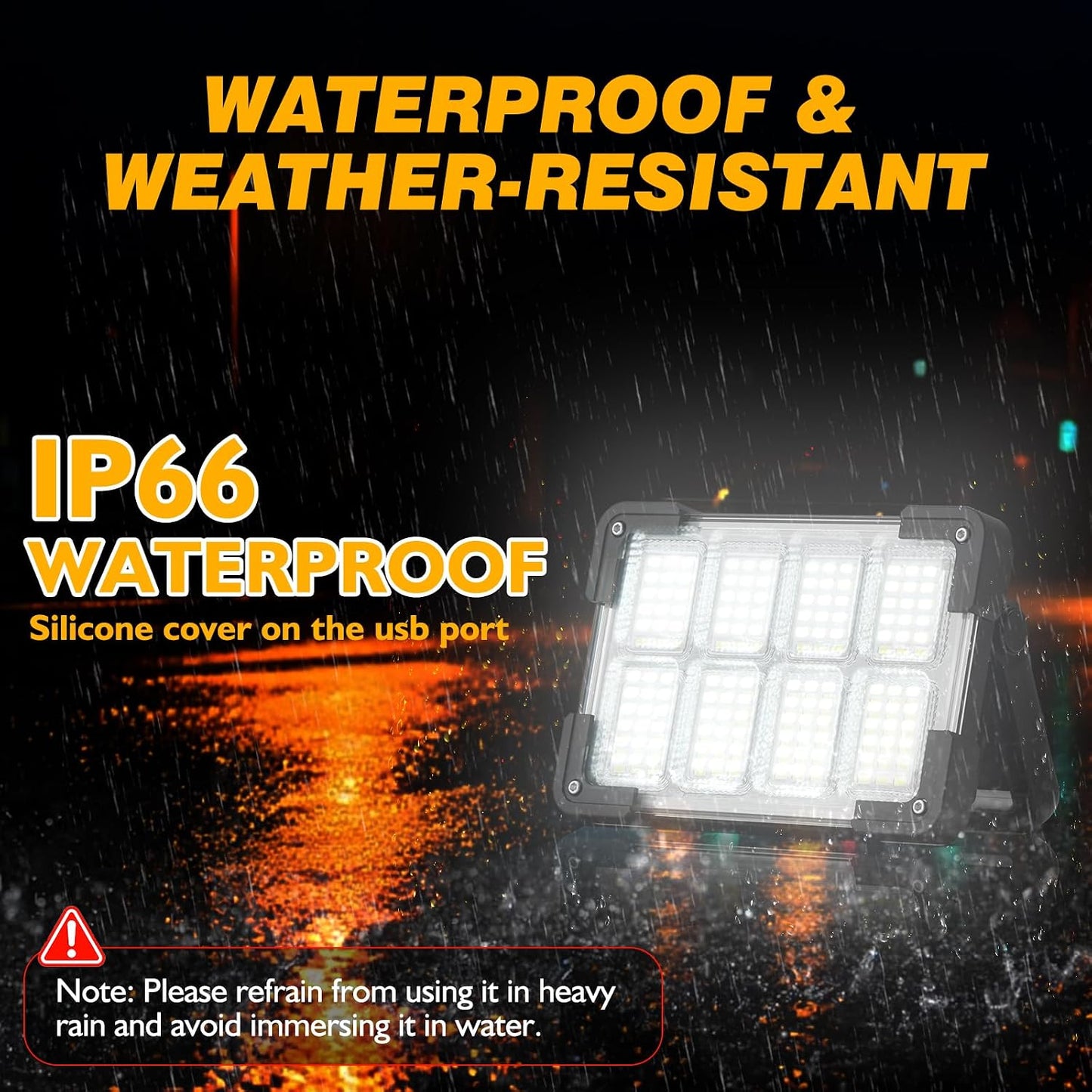 120W Solar Rechargeable Work Light, 144 LED 10000LM Led Work Light with 4 Modes, Portable Flood Light with Stand, IP66 Waterproof Outdoor Working Light for Emergency Mechanic Camping Repair (Yellow)