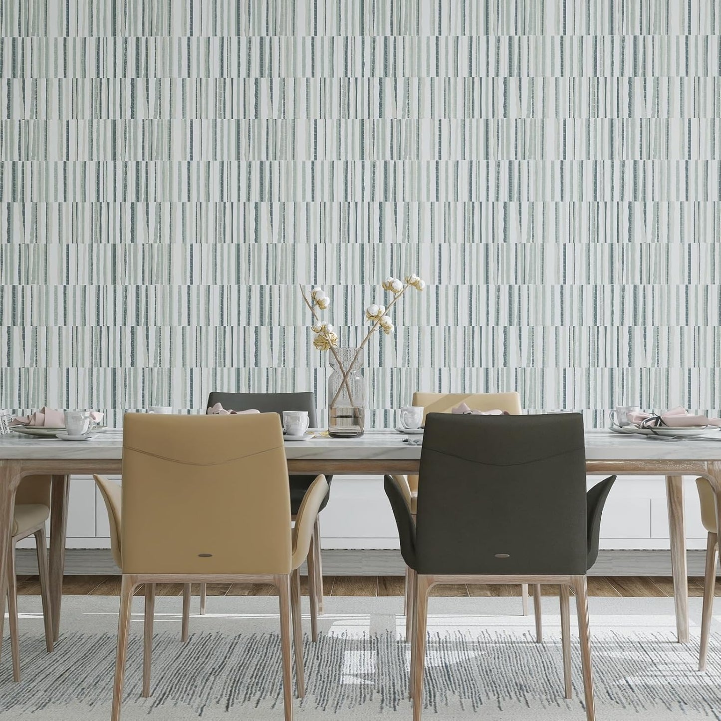 Modern Peel and Stick Wallpaper 17.3" x 80" White Wall Paper Peel and Stick Boho Birch-Twig Stripe Contact Paper Removable Self Adhesive Wallpaper for Bathroom Bedroom Shelf Cabinet Decor Vinyl