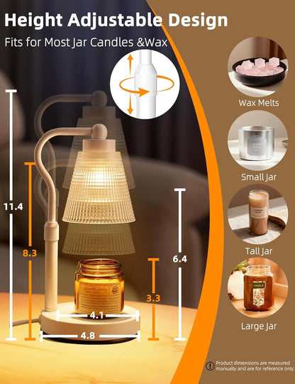 Candle Warmer Lamp for Jar Candles, Height Adjustable & Dimmable with 2/4/8H Timer, 2*50W Halogen Wax Melter Warmer for Home Office Décor, Flameless & Smokeless, Gift for Women Mom, Black-Clear/1 Pack