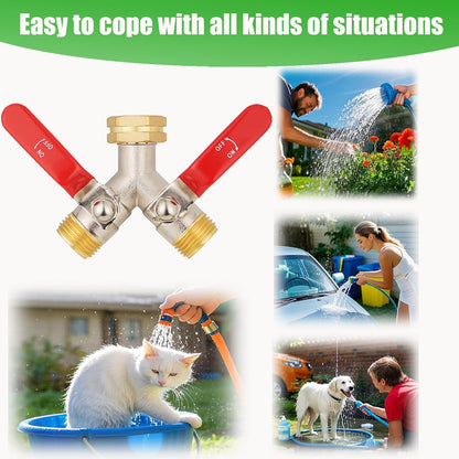 EJW Hose Splitter 2 Way, Garden Hose Splitters, Heavy Duty Faucet Splitter,Rv Brass Water Hose Y Splitter, Double Hose Connector, Spigot Splitter, Two Way Hose Manifold Valve 3/4 Inch GHT Thread.