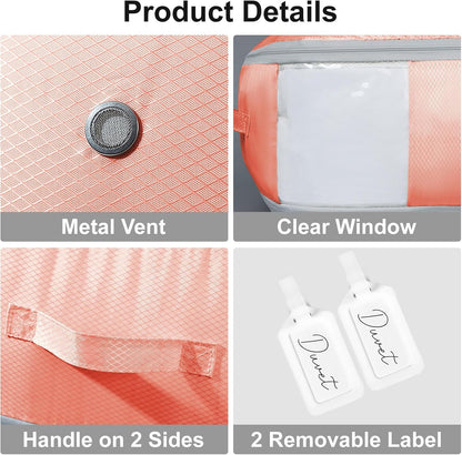 Comforter Storage Bag - Large Capacity Blanket Storage Bags 3-Layer Ultra Space Saving Self Compression Organizer, Washable Compression Bags for Storage Comforter Blanket, 2-Pack, Beige