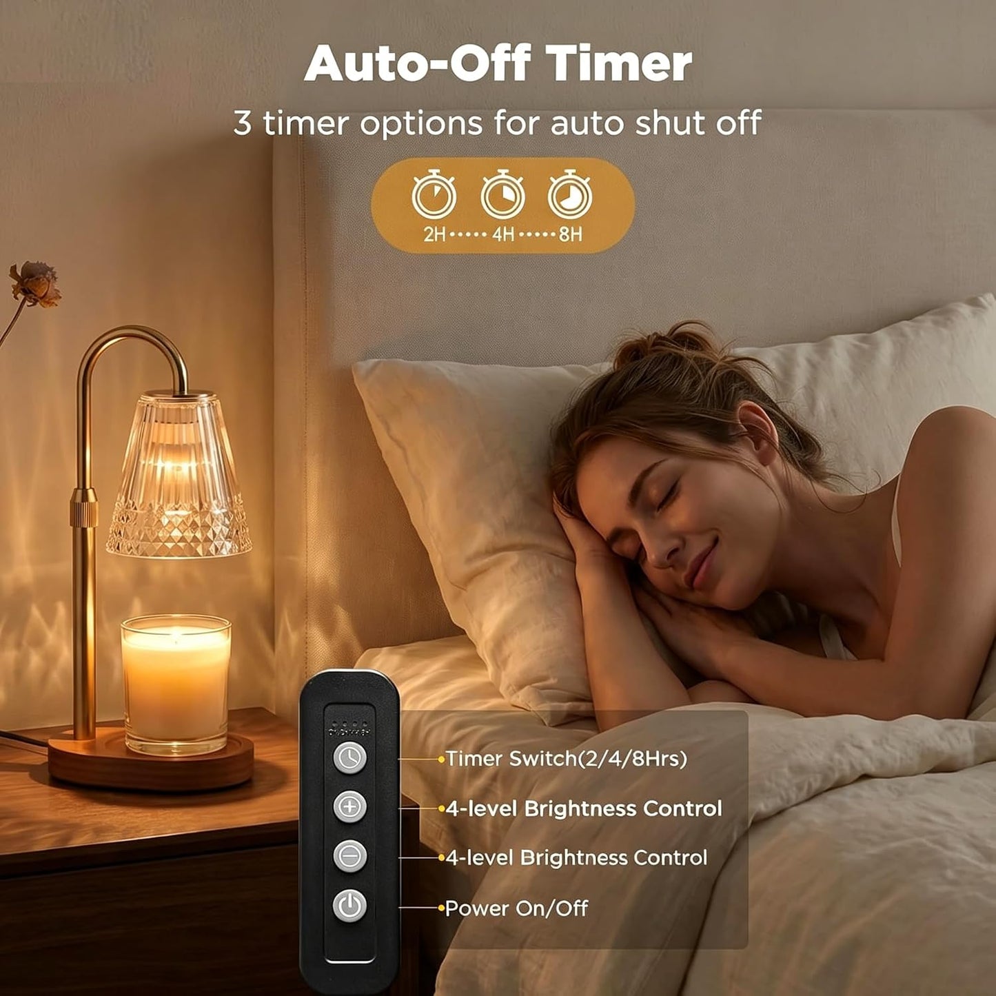 Candle Warmer Lamp with Timer Dimmable, Height Adjustable Wax Melt Warmer Lamp with 2 Bulbs, Flameless Candle Warmer for Home Decor, Birthday Gifts for Women Mom (Classic Gold)