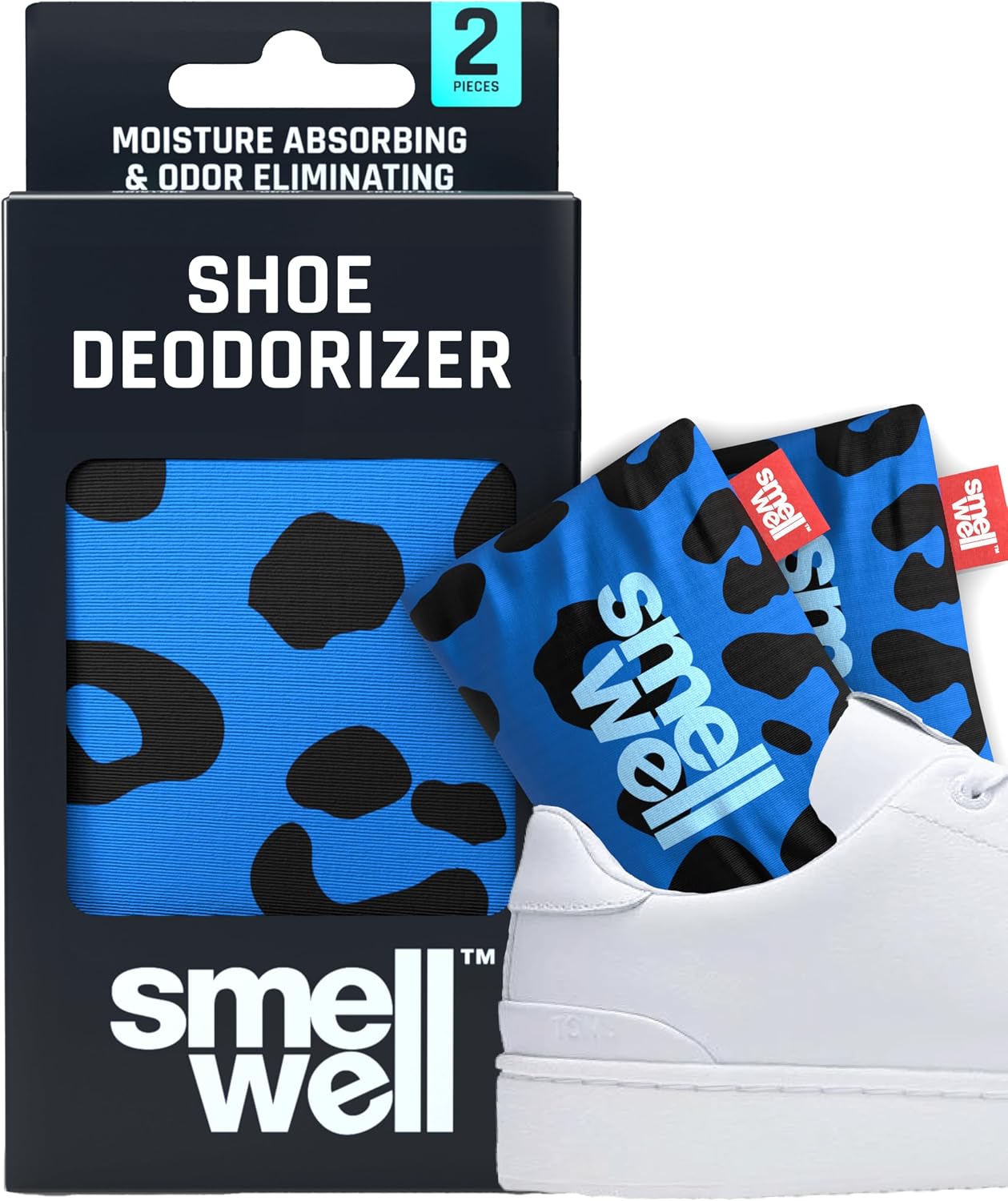 SmellWell - Scented Shoe Deodorizer Inserts - Odor Eliminators - Activated Bamboo Charcoal + Minerals - Natural Fresheners for shoes, bags, gloves - 2 x 1.8oz Original Size - Black Zebra