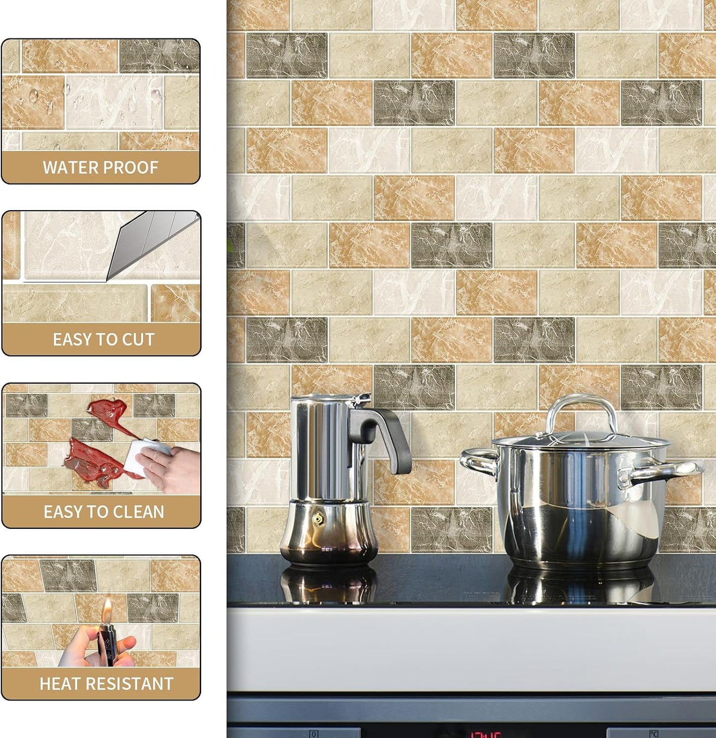 BSABSAQAA 10 Sheets Peel and Stick Backsplash for Kitchen 12"X12" Back Splash Adhesive Subway Wall Tile Sticker for Bathroom on Renter Friendlyn Marble