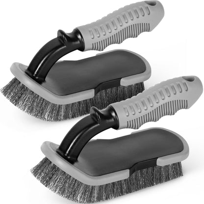 DecorRack 2 Pack Cleaning Brush, Heavy-Duty Scrub Brush with Ergonomic Handle for Floors, Tiles, Bathtubs, Grout, Decks, and Outdoor Surfaces (Orange, 2 Pack)