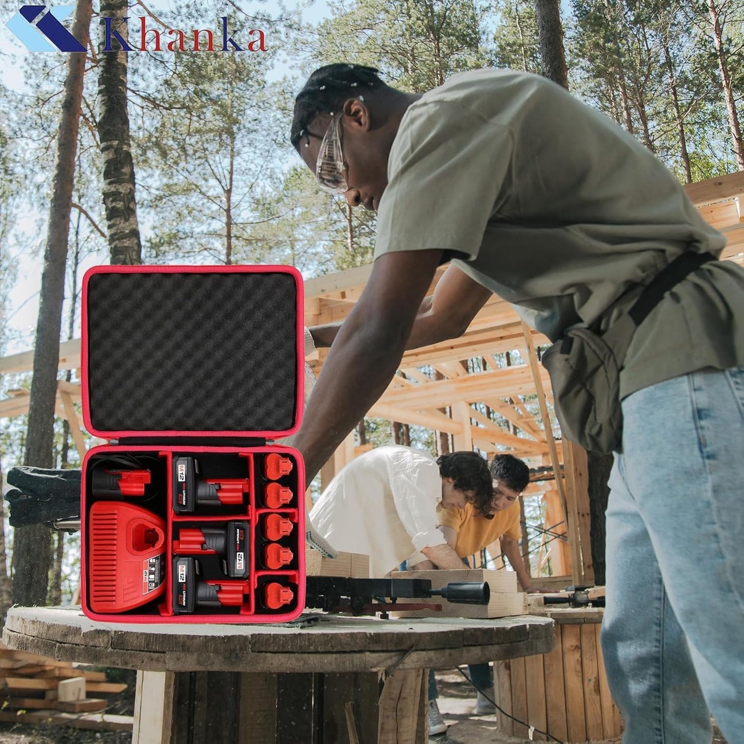khanka Hard Battery Storage Box Holder, Carrying Case Replacement for Milwaukee M12 M18 18V and Charger - Holds 12V M18 18V 2.0/3.0/4.0/5.0/6.0/6.5/8/9.0/12.0-Ah Battery, Charger (Case Only)