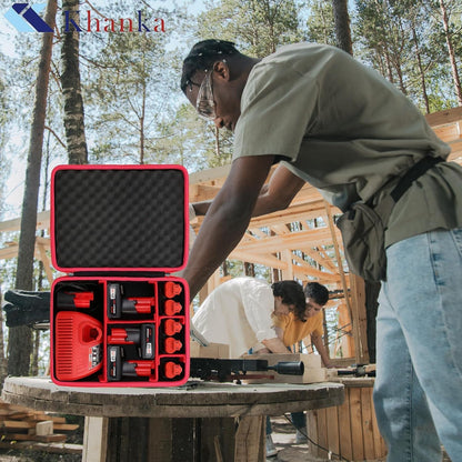 khanka Hard Battery Storage Box Holder, Carrying Case Replacement for Milwaukee M12 M18 18V and Charger - Holds 12V M18 18V 2.0/3.0/4.0/5.0/6.0/6.5/8/9.0/12.0-Ah Battery, Charger (Case Only)