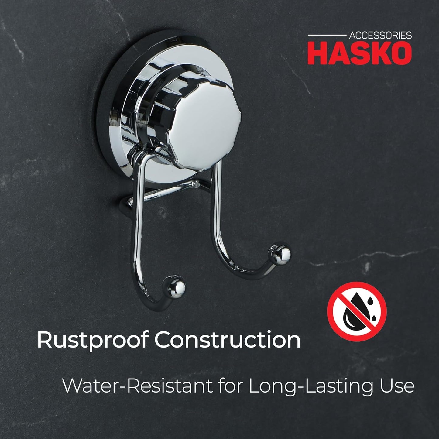 HASKO accessories - Suction Cup Hooks for Shower - Towel Hooks for Bathroom Wall Mounted Shower - Bathroom Hooks for Hanging - Stainless Steel SS304 Towel Holders, Black (2 Pack)