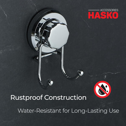 HASKO accessories - Suction Cup Hooks for Shower - Towel Hooks for Bathroom Wall Mounted Shower - Bathroom Hooks for Hanging - Stainless Steel SS304 Towel Holders, Black (2 Pack)