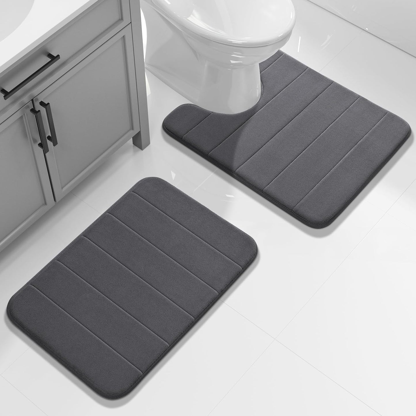 Yimobra Memory Foam Bath Mat, Super Soft Absorbent Bathroom Rug Non Slip, Quick Dry, Machine Washable Floor Carpet for Tub Shower, Home Decor Accessories, 24x17, Grey