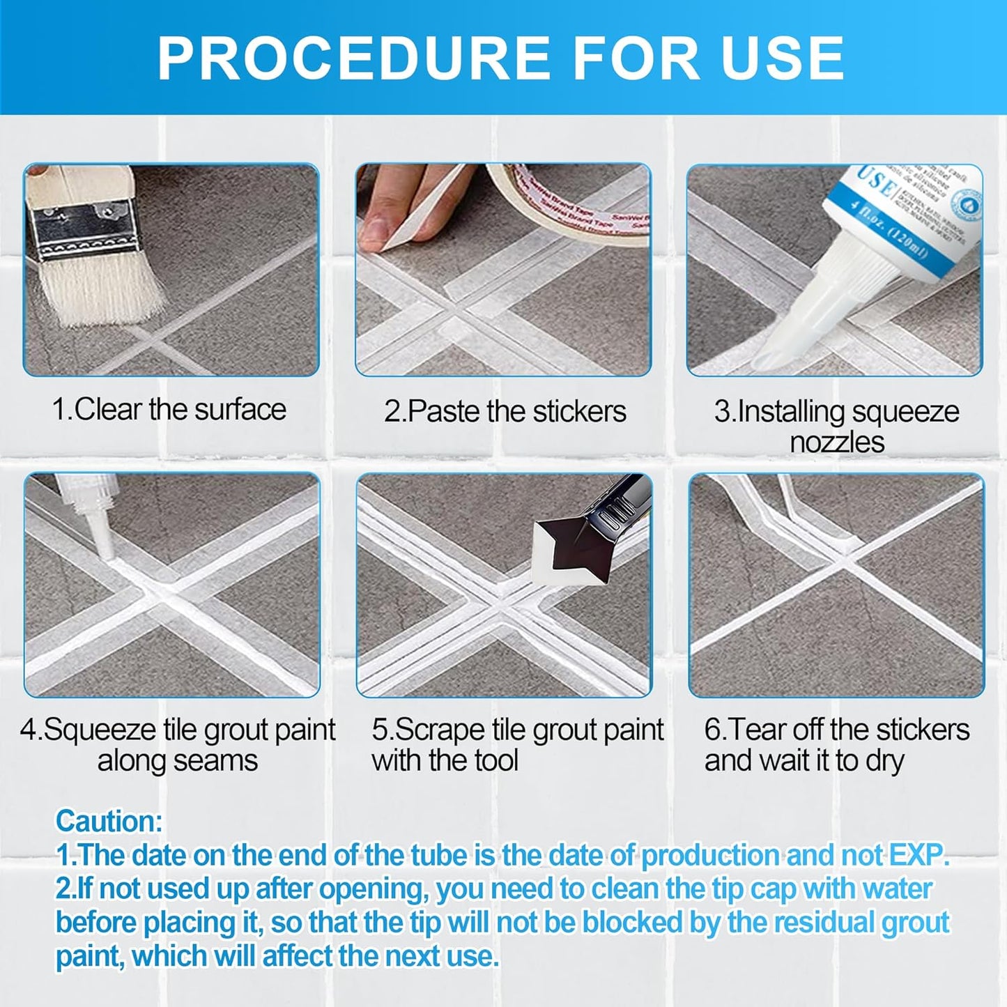 8Oz White Waterproof Caulk & Seal Silicone Sealant, Wadities Tile Grout Repair Kit with Grout Remove Scraper, Shrink & Crack Proof for Bathroom, Shower, Kitchen, Floor (4Oz, Pack of 2)