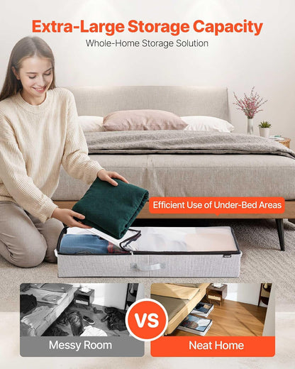 VEVOR Under Bed Storage with Wheels, 36.0 x 18.1 x 7.3 inch, Underbed Containers with Clear Lid, Underbed Shoe Organizer, Rolling Under the Bed Storage Bins for Clothes Shoes Blankets Bedroom, 2 Pack
