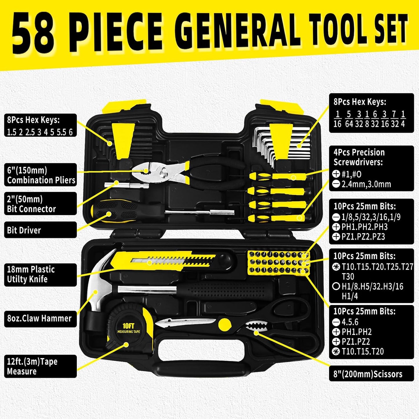 144-Piece General Household Hand Tool Kit with Plastic Toolbox Pink | Basic General Hand Tool Kit, Household Tool Set, for Home Repair, Office & College Dormitory Use, Daily Use for Women