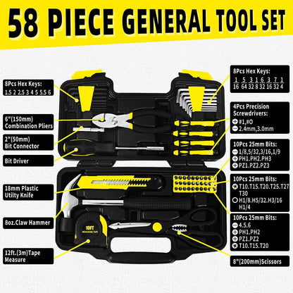 144-Piece General Household Hand Tool Kit with Plastic Toolbox Pink | Basic General Hand Tool Kit, Household Tool Set, for Home Repair, Office & College Dormitory Use, Daily Use for Women