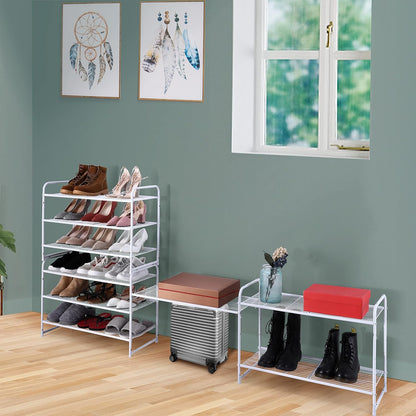 Simple Trending 3-Tier Stackable Shoe Rack, Expandable & Adjustable Shoe Shelf Storage Organizer, Wire Grid, Black