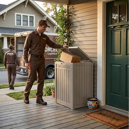Package Delivery Box, Lockable Resin Outdoor Package, Waterproof Deck Box for Porches, Patios, Indoor & Outdoor Use (70 Gallon, Grey)