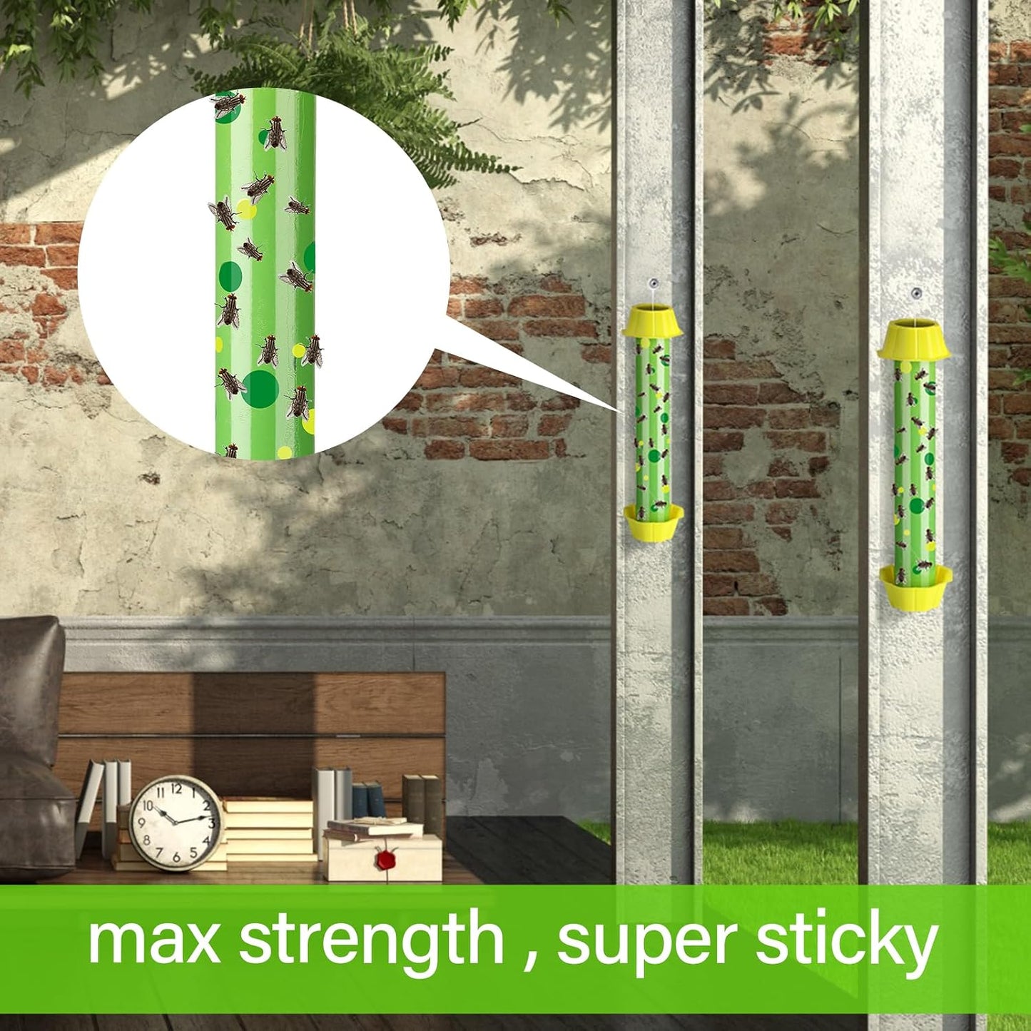 Qualirey 12 Pcs Sticky Fly Trap Fly Stick with Hanging Hook Adhesive Mosquito Catcher for Indoor Outdoor Trap Houseflies and Flying Insects Bee Wasp Moth Fly, 10.2 x 2.5 Inch