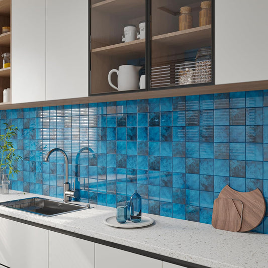 CHIHUT 6 Sheets 12"x12" Glossy Grey Concrete Checkered Peel and Stick Backsplash Tiles Waterproof Heat Resistant Self Adhesive Vinyl Wall Tiles for Kitchen Bathroom Laundry Room Renter Friendly Tiles