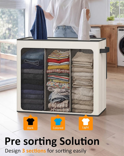 Optish 180L Laundry Hamper 3 Section, Large Laundry Hamper with Lid, Dirty Clothes Hampers with 3 Inner Bags, Laundry Basket Organizer for Laundry, Bedroom, Bathroom, Hamper 3 Compartment, Black