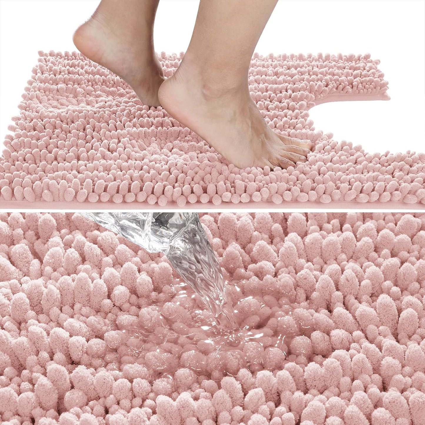 Yimobra Bathroom Rugs Non Slip Washable - Ultra Soft Absorbent Chenille Bath Mat, Quick Dry Shaggy Floor Carpet for Tub Shower, Gray Home Decor Accessories, 24x17 Inch
