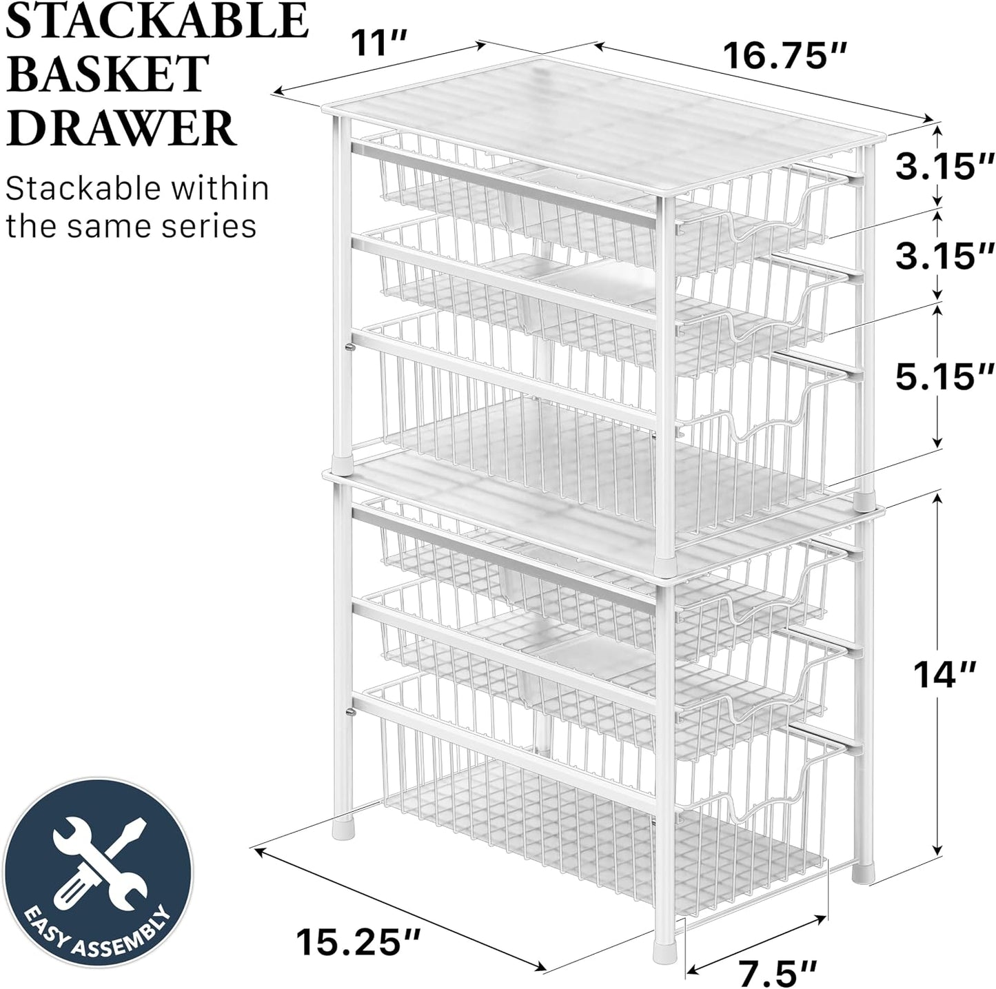 Simple Houseware Stackable 2 Tier Sliding Basket Organizer Drawer, Chrome