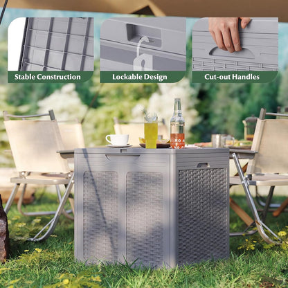 Tangkula 25 Gallon Waterproof Outdoor Storage Box with Lockable Lid | PP Resin, Wicker Patterned, Indoor Outdoor Use, Portable, Versatility, for Deck, Pool, Patio Cushions, Garden Tools