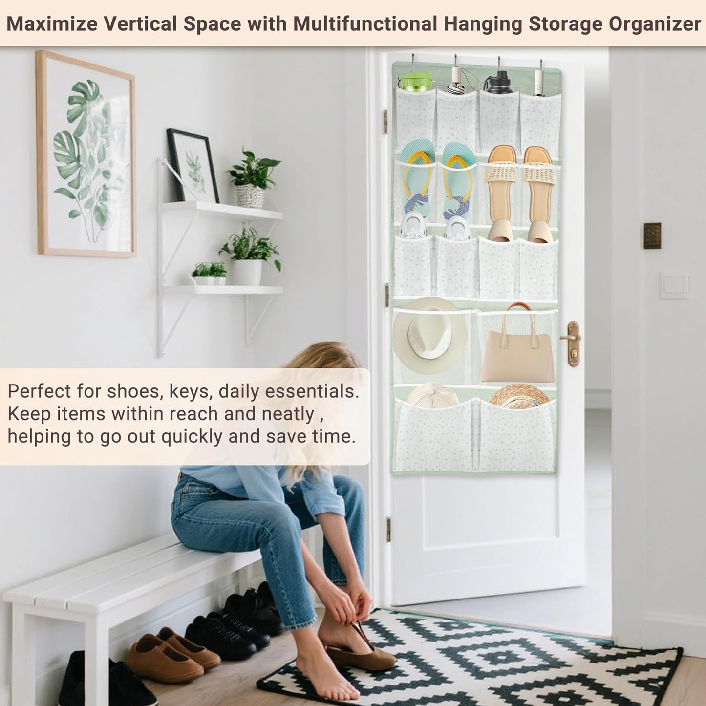 2 Pack- 12 Pocket Over Door Hanging Storage Organizer with 4 Kinds Pouch,Back of Closet Hanging Shelf Storage Organization for Sock,Hat,Underwear,Behind Door Caddy in Bedroom,Bathroom,Entrance,Dorm,RV