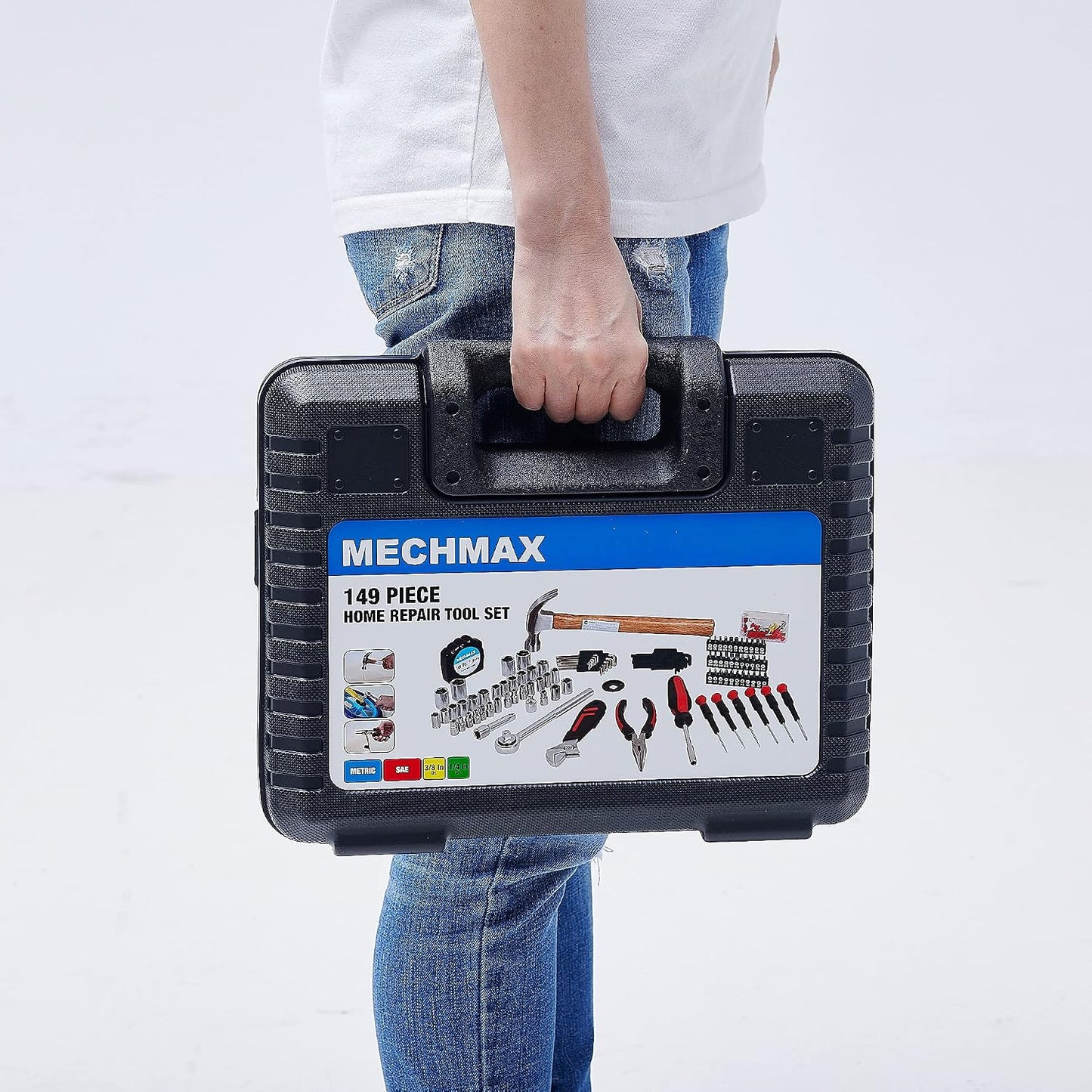 MECHMAX 149-Piece Home Tool Set with Socket and Wrench Kit | Premium alloy steel hand tools with hammer, pliers and compact storage case. Perfect DIY kit for house, apartment and dorm