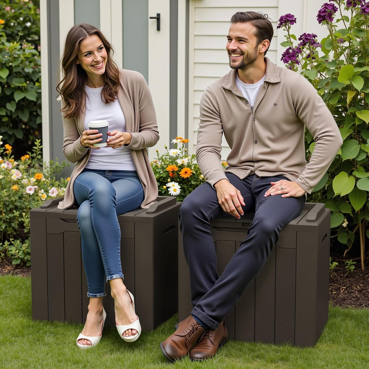 Greesum 31 Gallon Resin Deck Box All Weather Outdoor Storage Boxes for Patio Furniture Set,Outdoor Toys,Garden Tools,Black