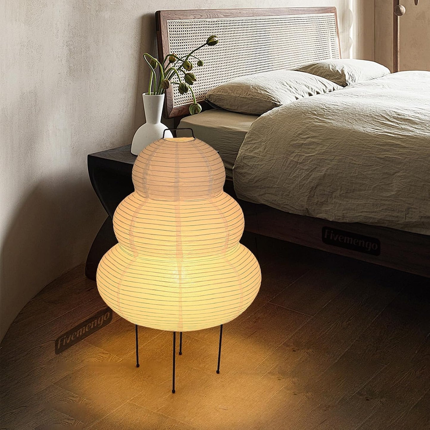 Paper Floor Lamp, White Rice Paper Lantern Lights with 3CCT Bulb, Japanese Japandi Wabi Sabi Cozy Lantern Noguchi Floor Lamp for Bedside Nightstand Bedroom Office Living Room, 1 Pack