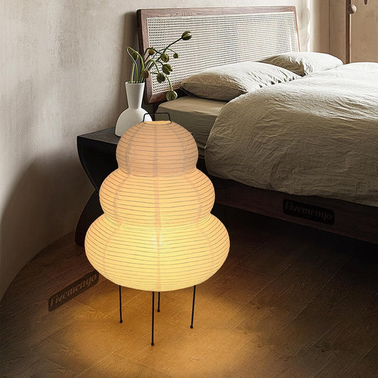 Paper Floor Lamp, White Rice Paper Lantern Lights with 3CCT Bulb, Japanese Japandi Wabi Sabi Cozy Lantern Noguchi Floor Lamp for Bedside Nightstand Bedroom Office Living Room, 1 Pack