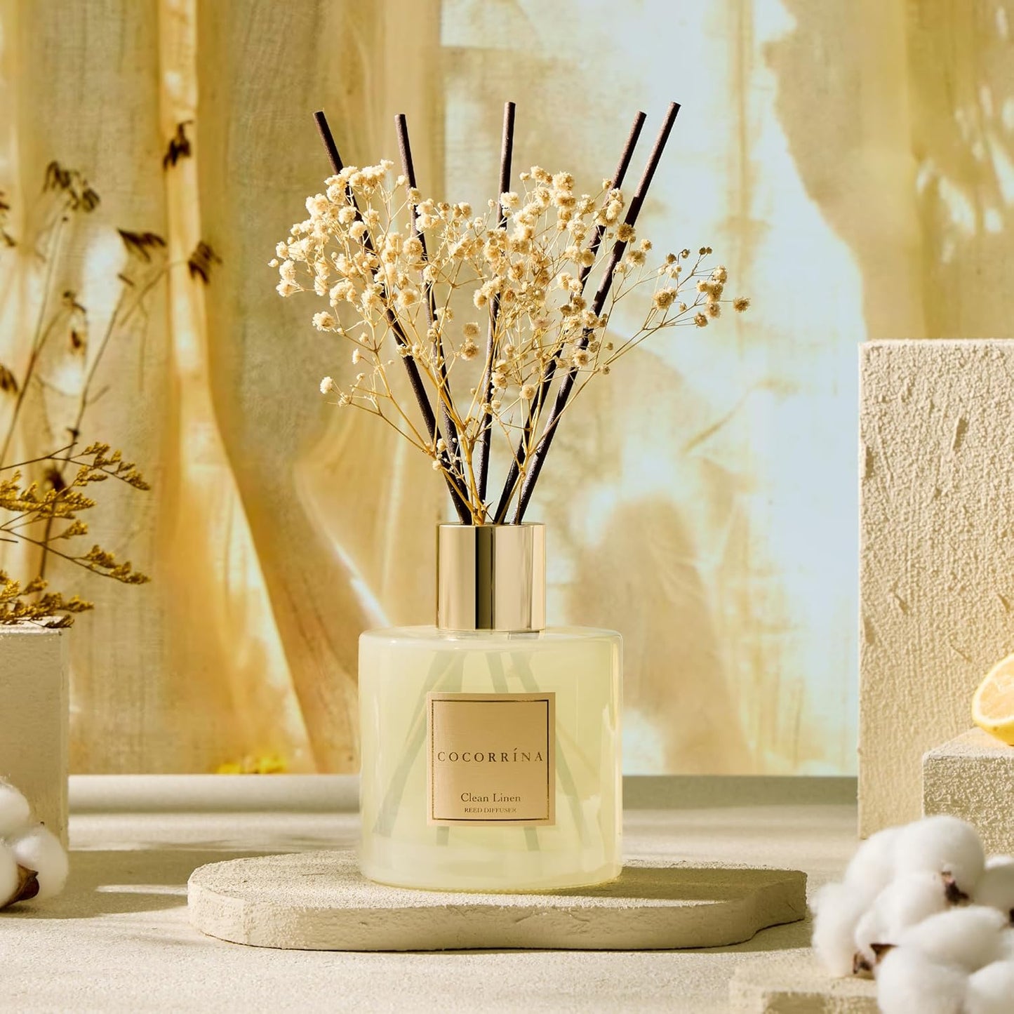Cocorrína Reed Diffuser Set, Clean Linen 6.7 fl oz Scented Diffuser with Sticks Home Fragrance Reed Diffuser for Bathroom Shelf Decor
