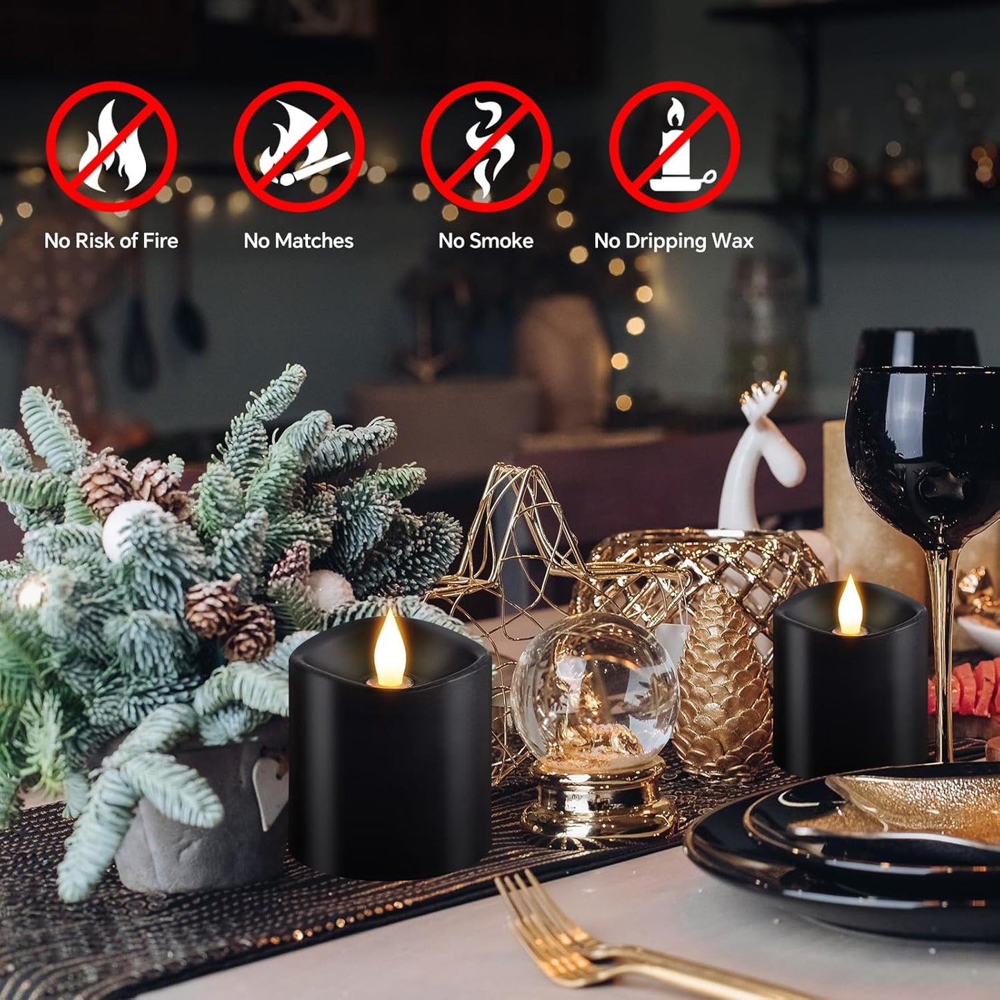 3x4 Flickering Flameless Candles Set of 3,Real Wax Pillar LED Candles,with Timer,4 inch Flameless Candles with Remote,for Party Wedding Holiday Home Decor,Ivory