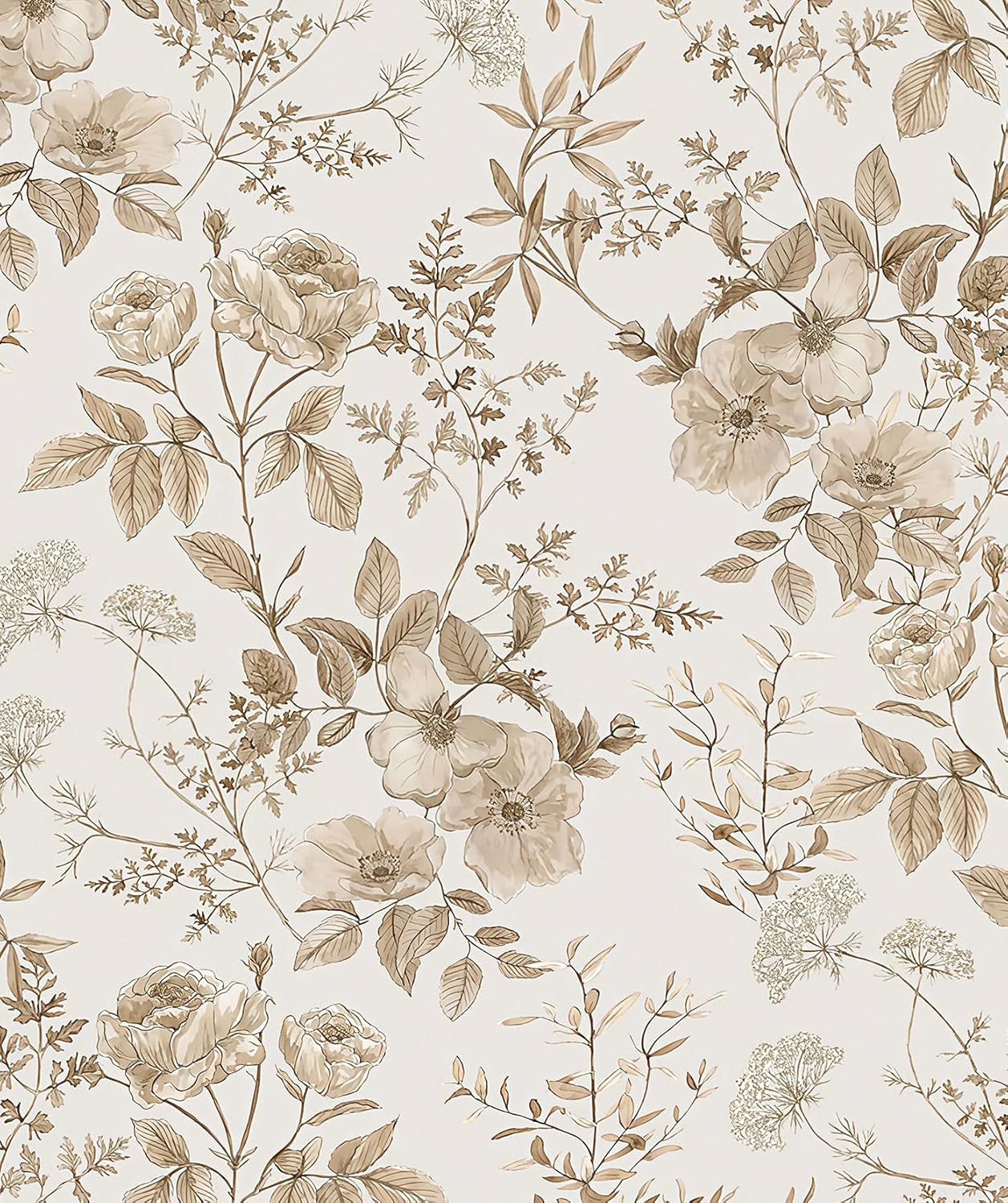 Erfoni 16.9" x118" Boho Floral Peel and Stick Wallpaper Beige Flower and Leaf Contact Paper Self Adhsive Removable Wallpaper Boho Botanical Wall Paper for Bedroom Cabinets Decor Vinyl Roll Waterproof