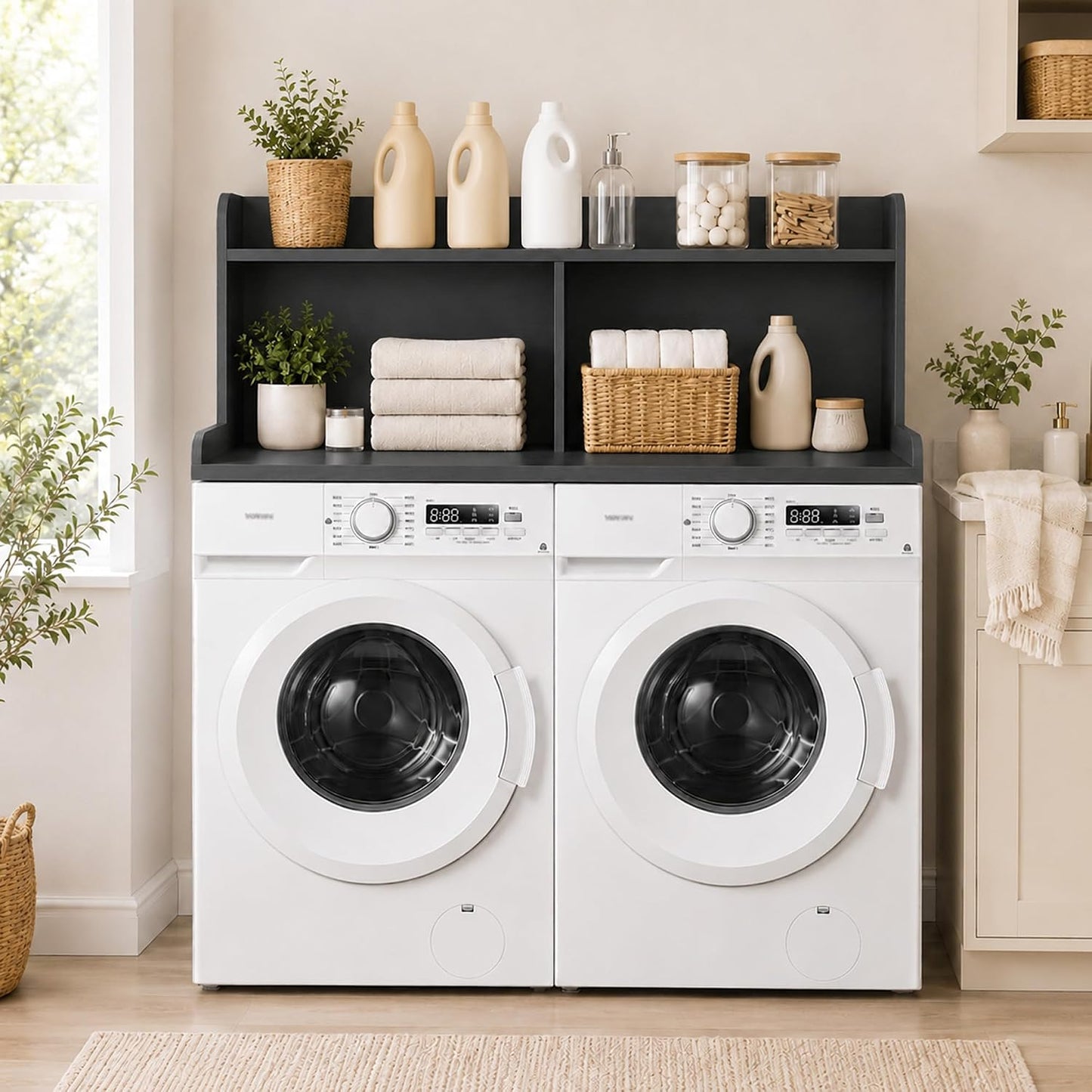 Royxen Laundry Countertop with 20" Shelf Universal Fit, Washer and Dryer Countertop with Storage Space, Laundry Room Storage (Walnut)