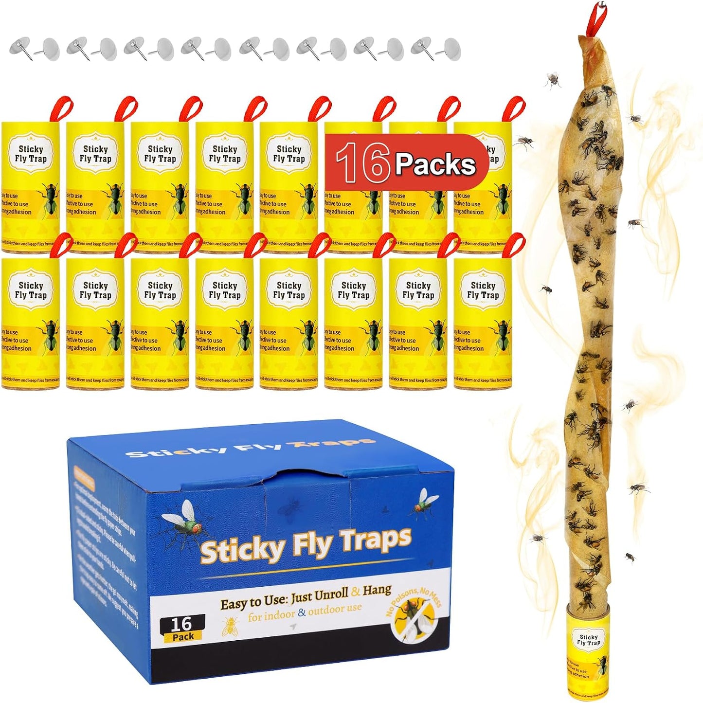 40 Pack Fly Strips Sticky Hanging Fly Trap Indoor Outdoor with Pins | Fly Paper Tape Fruit Fly Gnat Fungus Bug Catcher for Winged Insect & Mosquito for Orchard Farm Home Kitchen