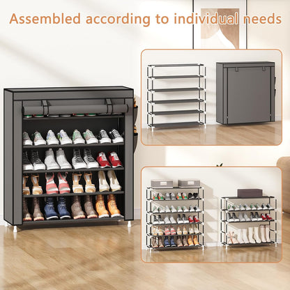 Laiensia 9-Tier Vertical Shoe Rack Organizer, Space Saving Shoe Storage Organizer, Non-Woven Cover Shoe Shelf Holds 36-45 Pairs for Bedroom, Hallway, Closet Entryway, Black