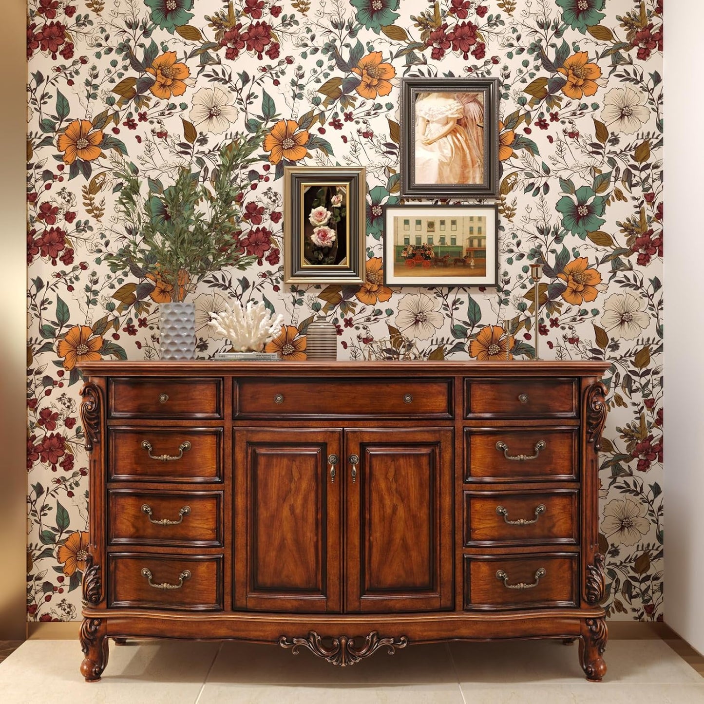 Danodoi Yellow Floral Wallpaper Peel and Stick Vinyl Wallpaper Stick and Peel Colorful Contact Paper for Cabinets Waterproof Self Adhesive Wall Paper for Kitchen Countertop Wall 17.5" x 118"