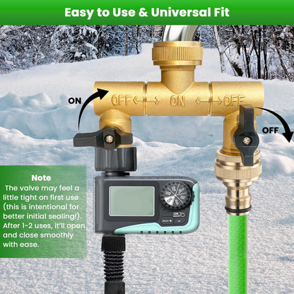 Hose Splitter, Garden Hose Splitter 2 Way with 304 Stainless Steel Long Handle, Heavy Duty Outdoor Brass Hose Splitter Y Tap Splitter 4" Extra Long Metal Handle, 3/4" GHT Thread