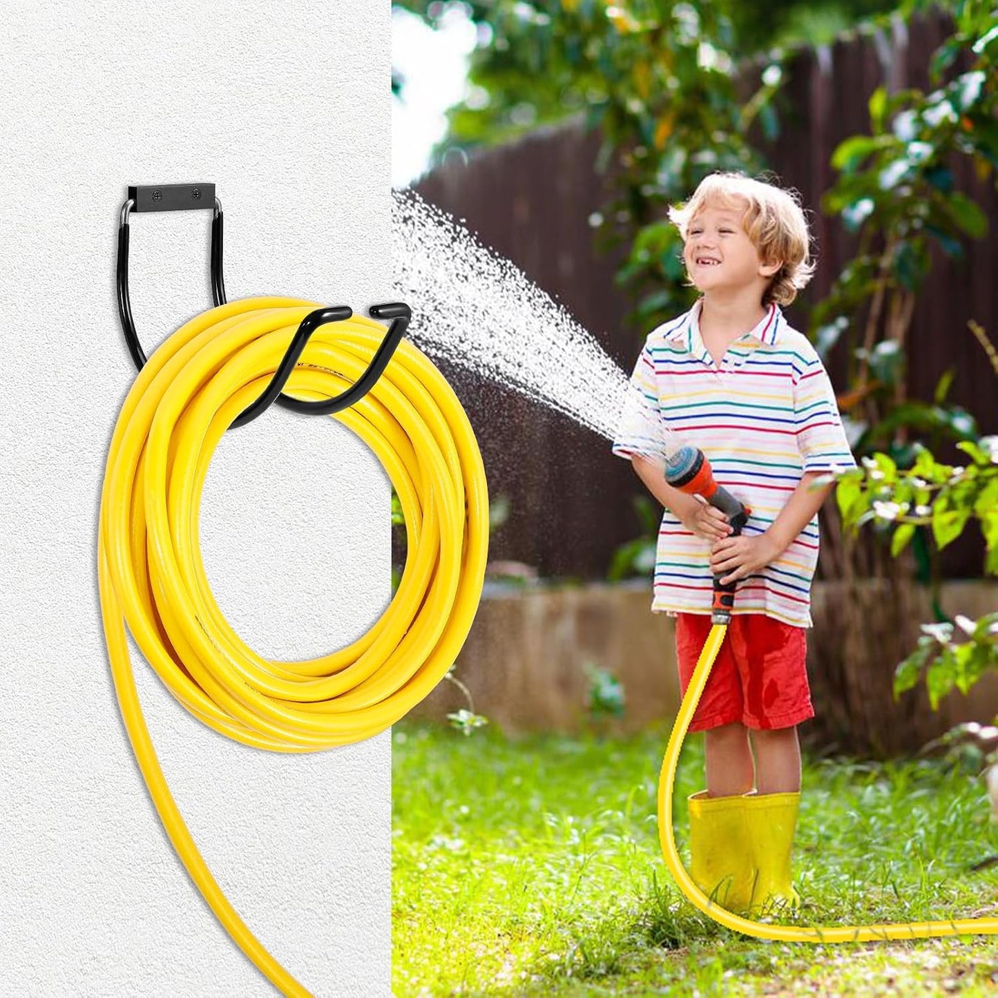 Garden Hose Holder Water Hose Hanger Wall Mounted,304Stainless Steel Solid Hose Hook Holds Up to 150Ft Garden Hose, Expandable Hose, Water Hose - Chrome